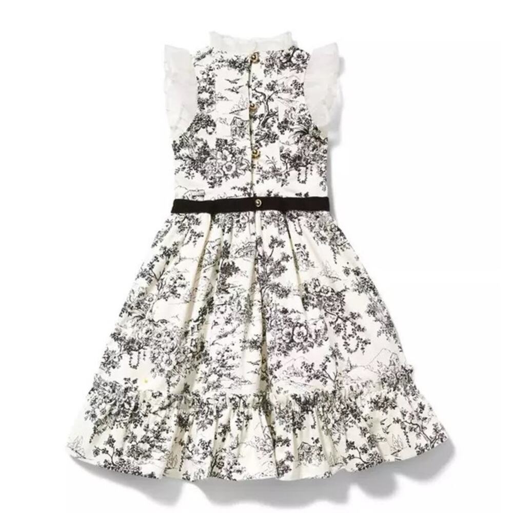 Janie and Jack Ruffle Trim Toile Dress - Size 4 - Excellent - Picture 2 of 9